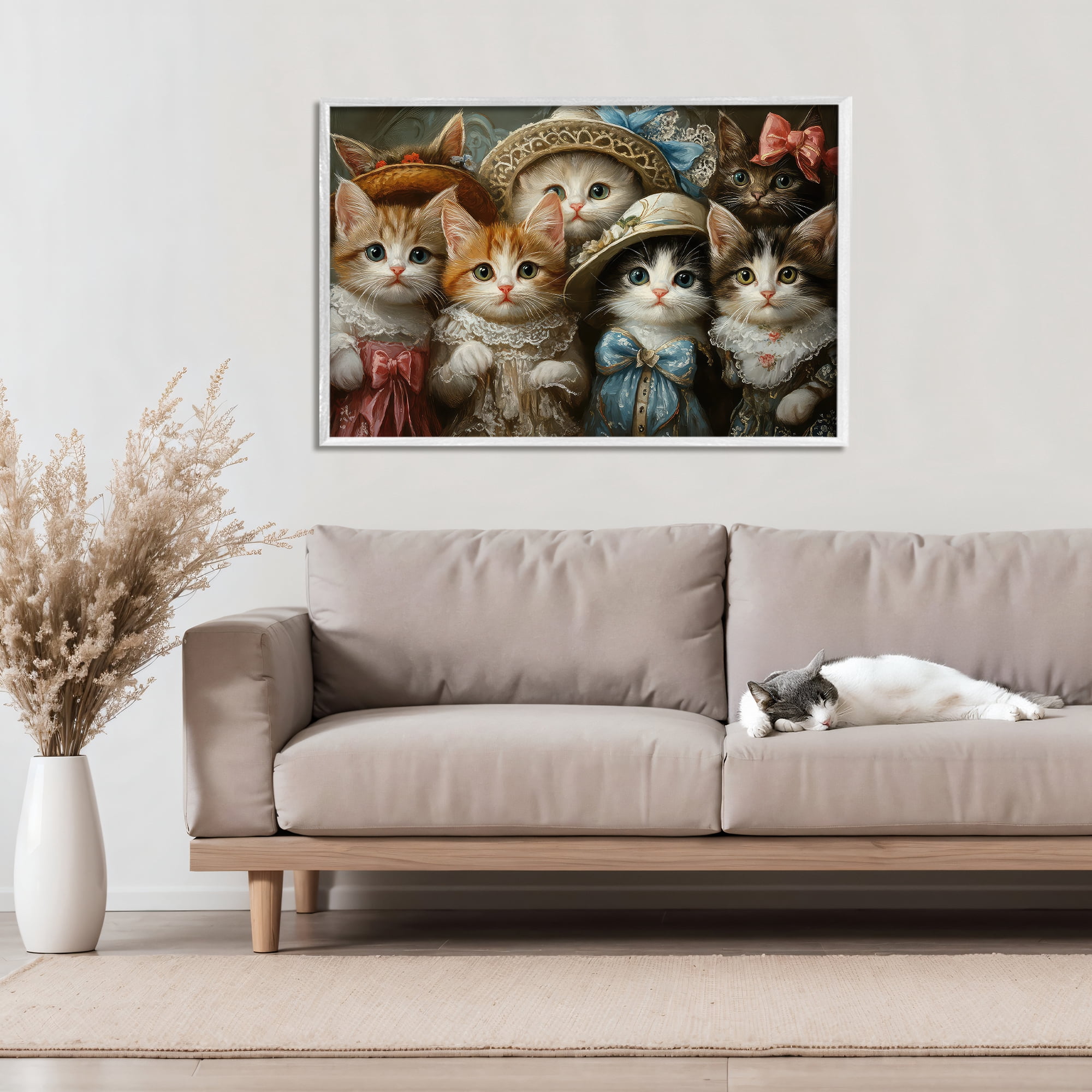 Stupell Industries Fashionable Vintage Cats White Framed Giclee Art, design by The Wands Want