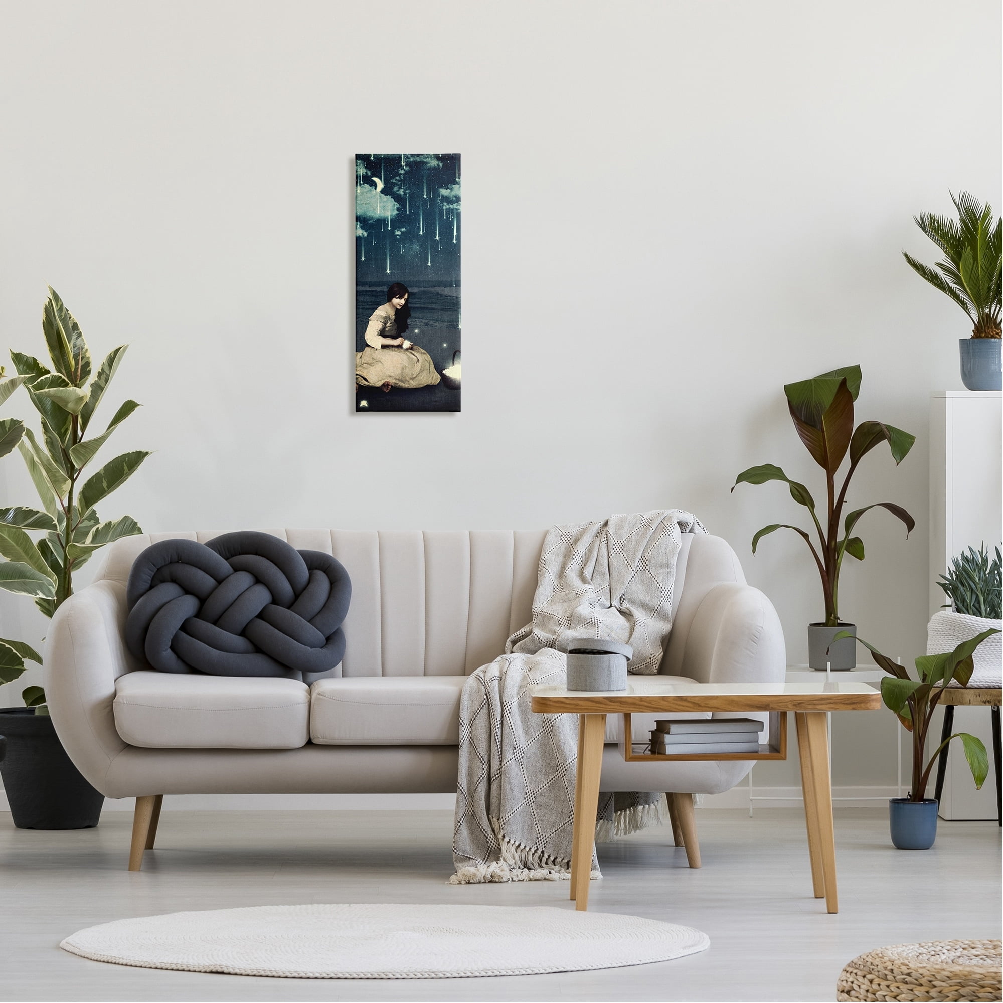 Stupell Industries Raining Meteorites Stars Nighttime Moon Woman Scene Canvas Wall Art, 13 x 30, Design by Paula Belle Flores