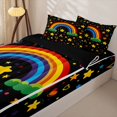 thumbnail image 3 of Manfei Watercolor Rainbow Zipper Queen Comforter Set with Fitted Sheet and 2 Pillowcases, Cute Stars Cloud Zipper Bedding Set, Black Orange, Black Reversible, 4pcs, 3 of 7