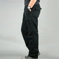 thumbnail image 2 of Jinhomg Cotton Work Pants for Men Big and Tall Comfy Elastic Waist Cargo Pants Big and Tall Casual Solid Straight Outdoor Pants with Pockets of Black L, 2 of 5