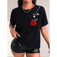 thumbnail image 1 of Valentine's Day Rose Graphic Casual Short Sleeve Top, Round Neck Sports T-shirt, Women's Activewear, 1 of 7