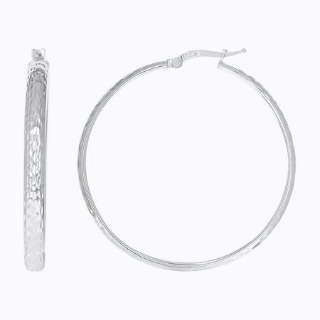 925 Sterling Silver Womens Diamond-Cut Round Tube Hoop Earrings