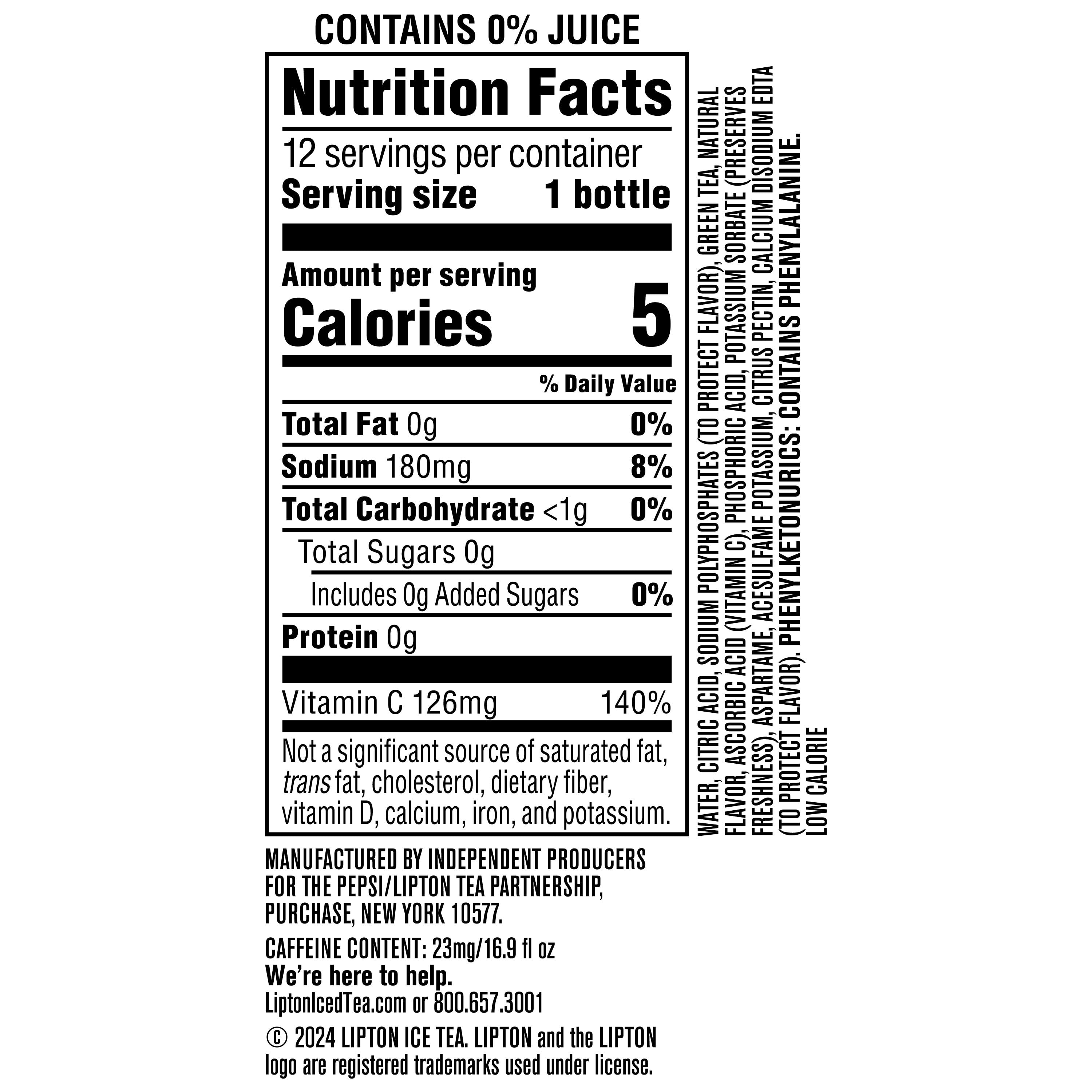 Lipton Green Tea Citrus Zero Sugar Iced Tea, 16.9 fl oz, 12 pack Bottles​