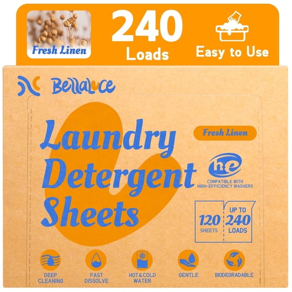 BellaLuce Laundry Detergent Sheets, Fresh Linen Scent, 240 Count
