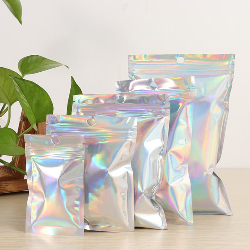 Multi Size Holographic Iridescent Laser Double-Sided Mylar Ziplock Bags 50/100pc