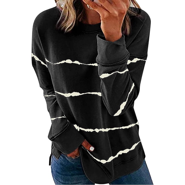 Sudadera informal con cuello redondo para mujer, con estampado de rayas, holgada, suave, de manga larga, camisetas Xemadio WMPH-1201-5