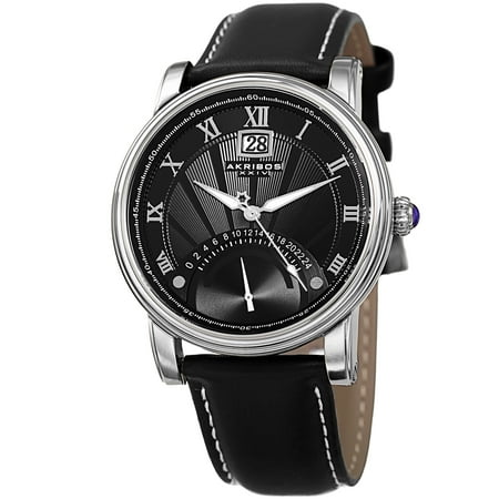 Men's Akribos XXIV AK913SSBK 24 Hour Retrograde Genuine Black Leather Watch