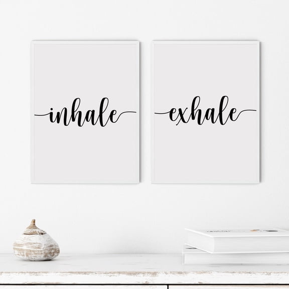 UNFFRAMED Inhale Exhale, Set Of 2 Prints, Over The Bed Wall Decor, Guest Room Wall Decor, Office Decor, Minimalist Art Prints Set 2 Prints 8x12