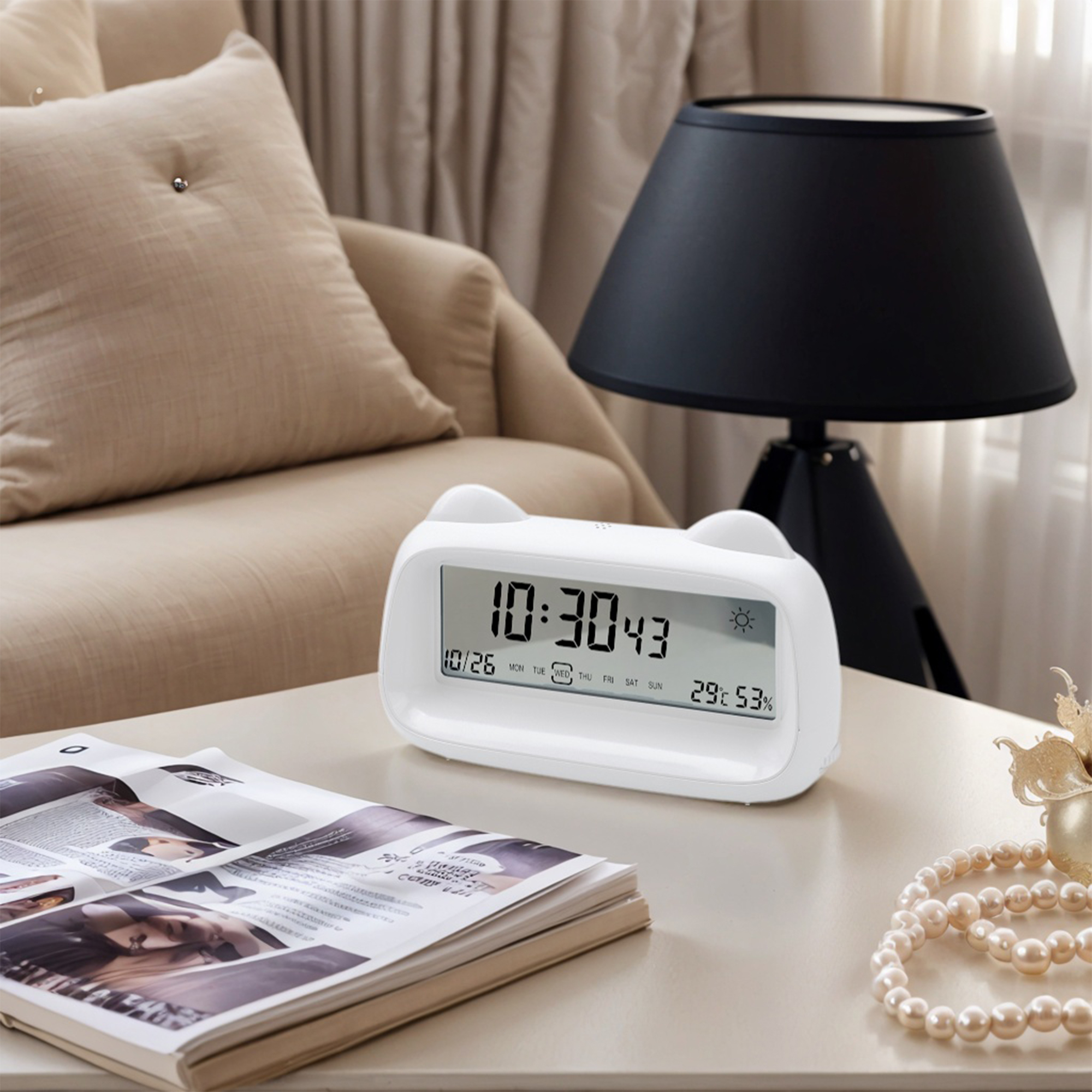 Unique Bargains Backlight Loud Sound Digital Alarm Clock White 6.1"L x 1.8"W x 3.7"H