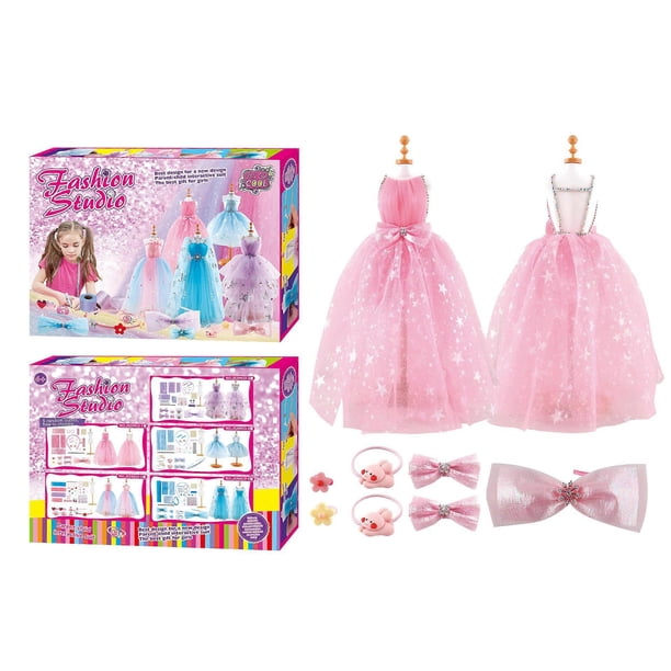 (Pink)Kids Pretend Play Clothes DIY Set Creative Girl Family Toy Fashion House Toy Clothing Design Handmade Material Bag
