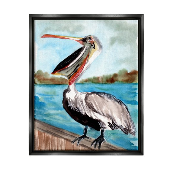 Nautical Pelican Bird Beak Animals & Insects Painting Jet Black Framed Art Print Wall Art