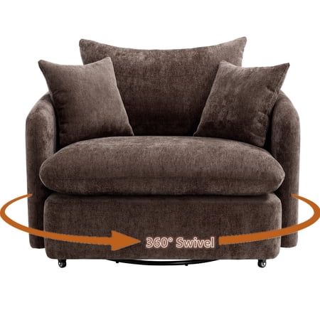 LITVZ 360 Degree Swivel Accent Chair Oversized, 37.4 inch Extra Wide Barrel Swivel Chairs with Deep Seat for Living Room, Club, Reading, Bedrooms