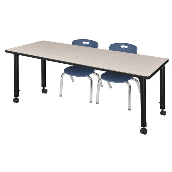 Regency 66x24 Mobile Adjustable Classroom Table- Maple & 2 Andy 12 Stack Chairs- Blue