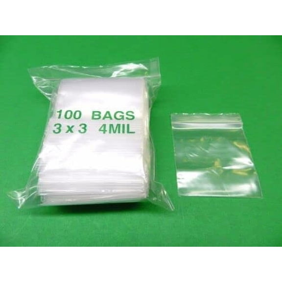 Reloc Zippit Bag 3"X3" Clear 4Mil Reclosable Thick Bags Heavy Duty Zip Seal Lock Pack of 100 By JTS…