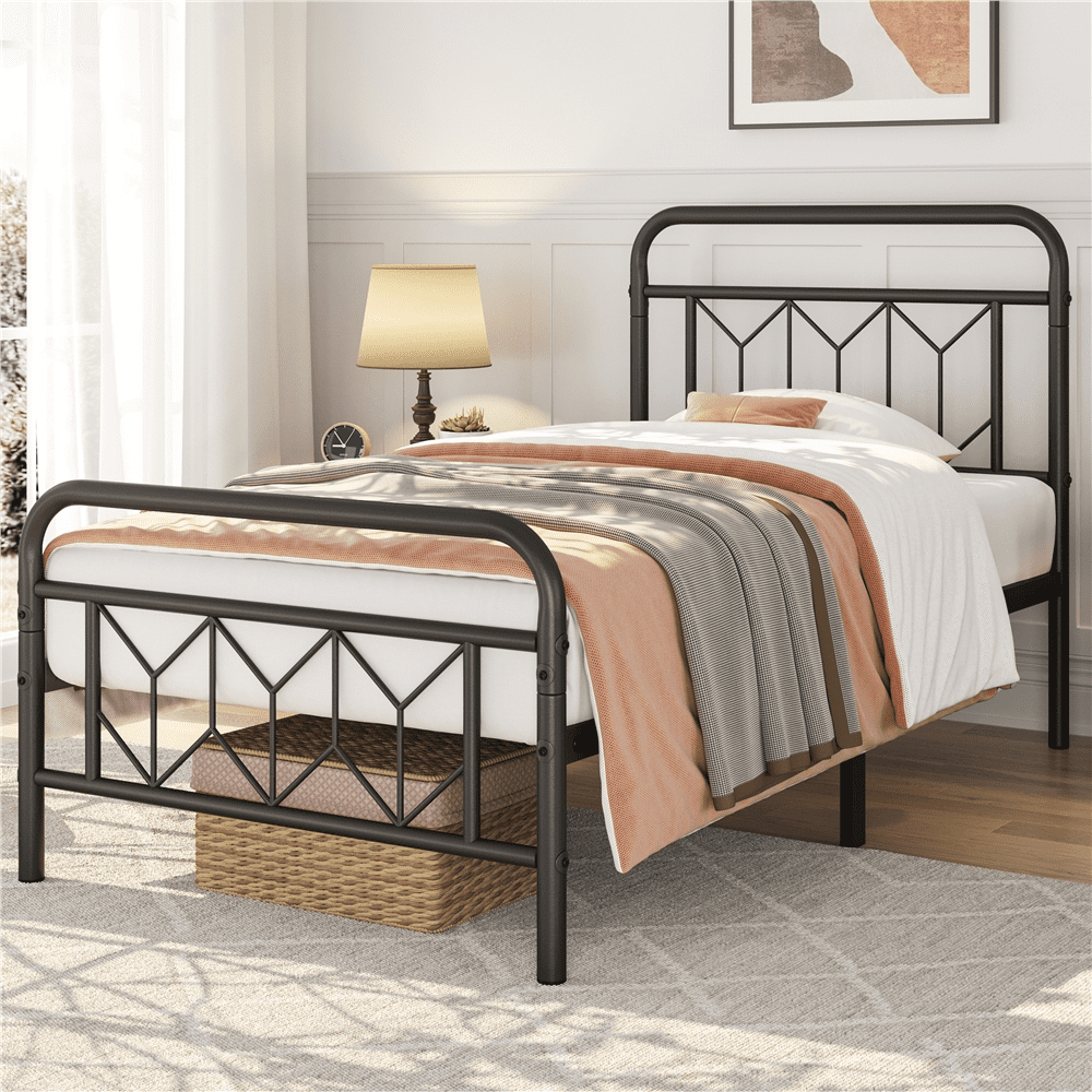 Yaheetech Vintage Metal Bed Frame with Diamond Pattern, Twin XL,Black