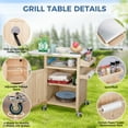 thumbnail image 6 of Portable Outdoor Grill Table with Storage Cabinet, Moveable Solid Wood Outdoor Grill Cart with Wheels, Pizza Oven Trolley, Stainless Steel Top BBQ Cart Prep Table for Outside, 6 of 8