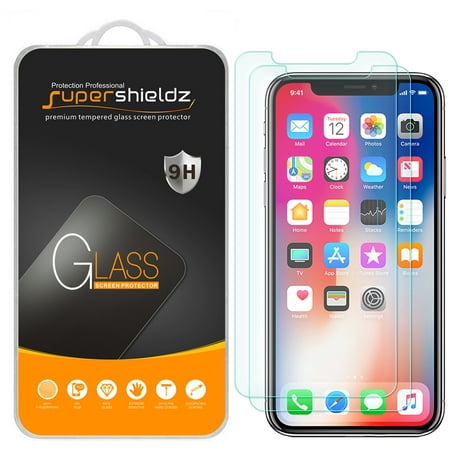[2-Pack] Supershieldz Apple iPhone X Tempered Glass Screen Protector, Anti-Scratch, Anti-Fingerprint, Bubble