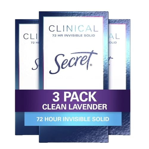 Secret Clinical Strength Antiperspirant Deodorant for Women, 3X Stress Protection, 72hr Sweat & Odor Protection, PH Balancing Minerals, lnvisible Solid, Clean Lavender S