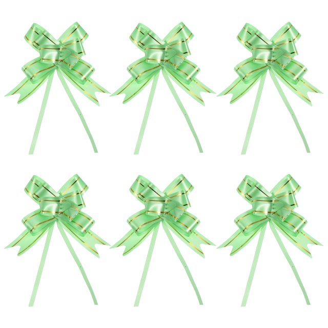 Unique Bargains 13 Inch Pull Bows Ribbon Gift Wrapping String Gold Thread Style Decorative Bow Tie Light Green 100 Pack