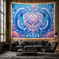 thumbnail image 6 of Dolphins Around a Heart Jewel in Coral Reef, Romantic Coastal Style for Ocean Lovers, Dolphin Wall Art, Valentine's Day Gift, Tapestry Wall Hanging for Bedroom and Living Room, 6 of 7