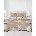 thumbnail image 2 of Quilts Twin Size Bedding Set, Brown Coastal Lightweight Quilted Comforter, Summer Ocean Waves Ombre Sea Starfish Soft Reversible Bedspread Coverlet with Pillow Covers for All Season, 68" x 86", 2 of 7