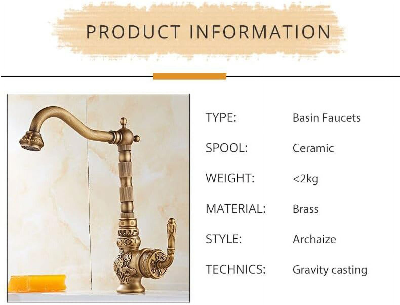 Basin Faucet Bathroom Sink Faucet Single Handle Brass and Ceramic Gold Vintage Hot Cold Mixer Tap Crane Luxury Gold Finished