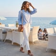 thumbnail image 5 of Domzest Womens Polka Dot Shirt Long Sleeve Button Down Shirts Loose Fit Lightweight Business Dressy Casual Blouse Sky Blue XXL, 5 of 7