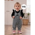 thumbnail image 4 of BemeyourBBs Infant Baby Girl Clothes Spring Fall Winter Romper Outfit Bow Houndstooth Printed Long Sleeve Round Neck Bow Front Fake Two-Piece Patchwork Jumpsuit, 4 of 9