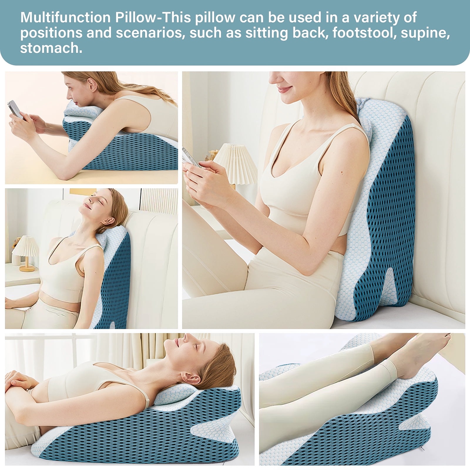 YEERSWAG Adult Ergonomic Memory Foam Bed Triangle Wedge Pillow Headboard for Sitting up Back Neck Pain Relief with Face Down Massage Prone Pillow Function for Reading