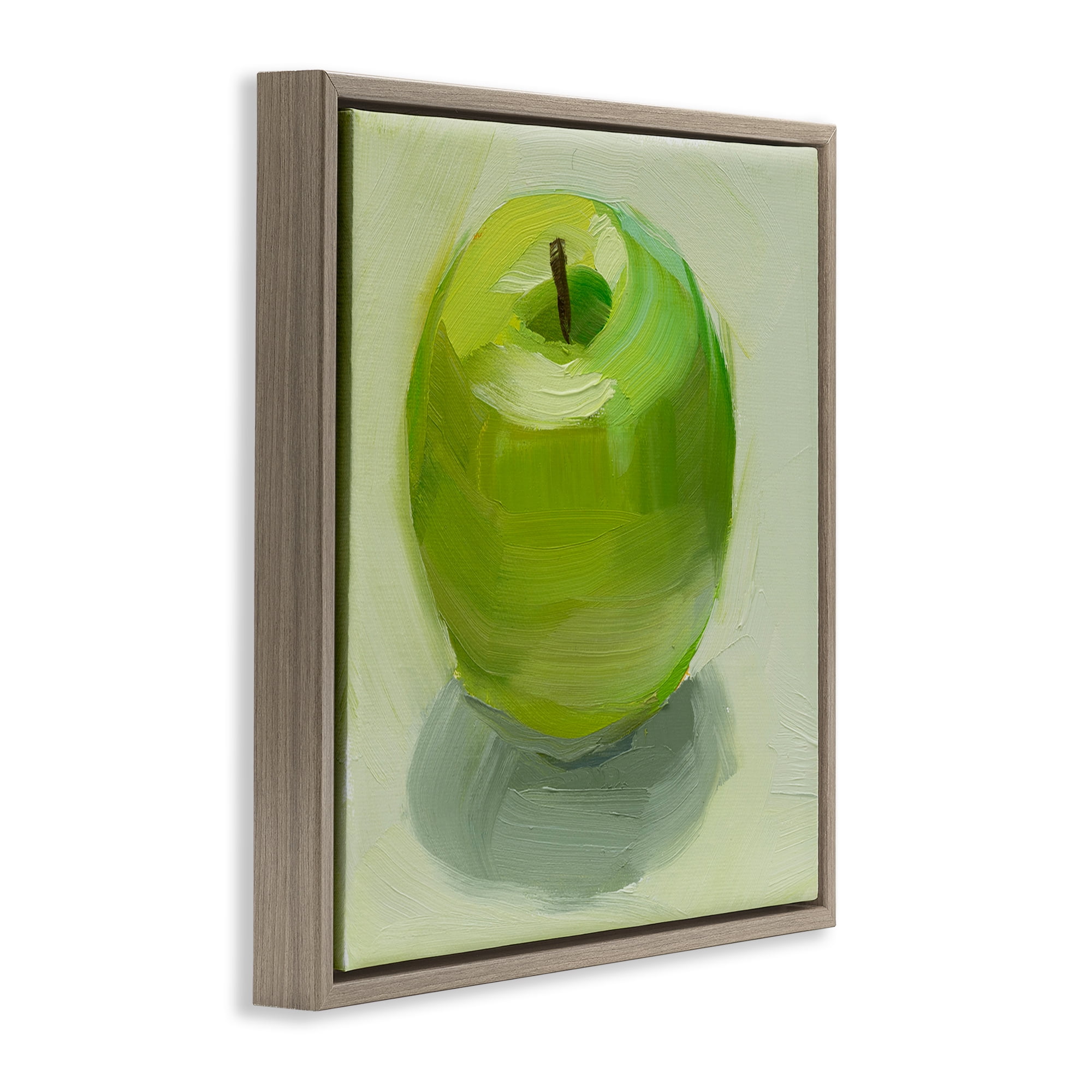 Stupell Industries Juicy Green Apple Food & Beverage Painting Brown Floater Framed Canvas Art Print Wall Art, 18 x 18