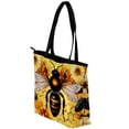 thumbnail image 3 of Honeybee Canvas Leather Mix Hand-Held Bag - Twill Sponge Jeanette Material, 30x10.5x39cm Size, 3 of 5