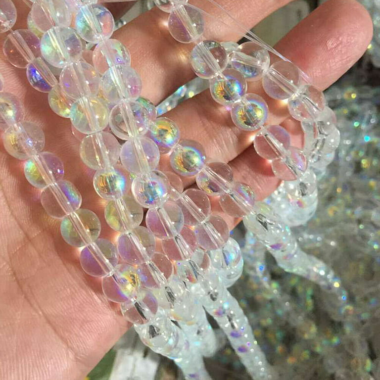 US 4~10mm Clear Rainbow Iridescent Mermaid Smooth Round Glass