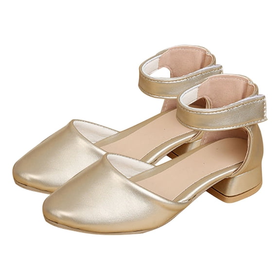 Otqutp Toddler Girls Low Heel Dress Shoes Closed Pointed Toe Comfort Casual Flats Kids Ankle Strap Wedding Party Princess Shoes