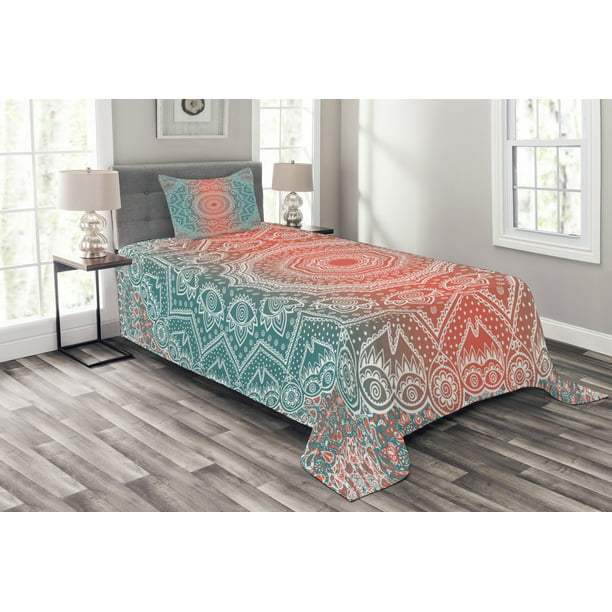 coral and teal paisley bedding