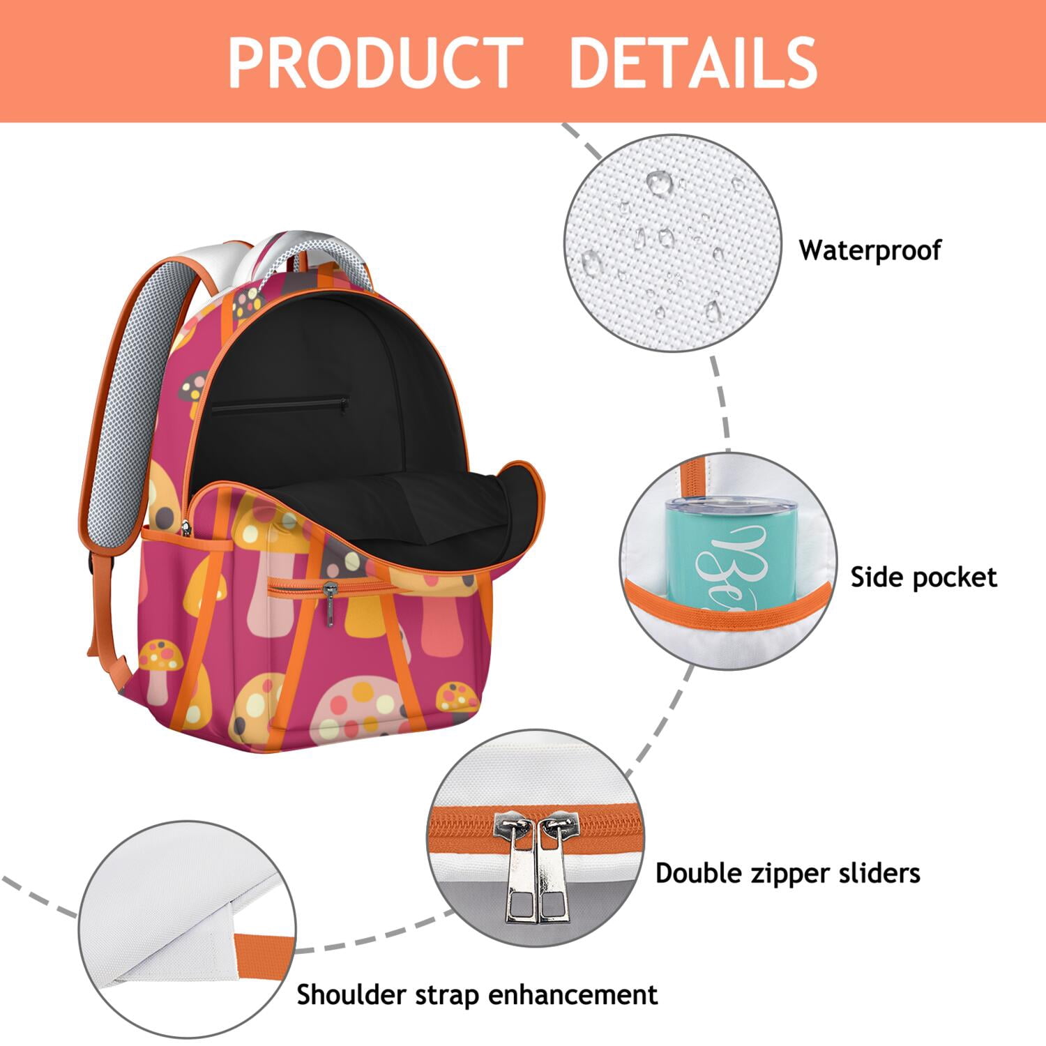 Gothic Mushroom Student Backpack - Vintage Magical Forest Design with Waterproof Exterior & Ergonomic Padded Straps