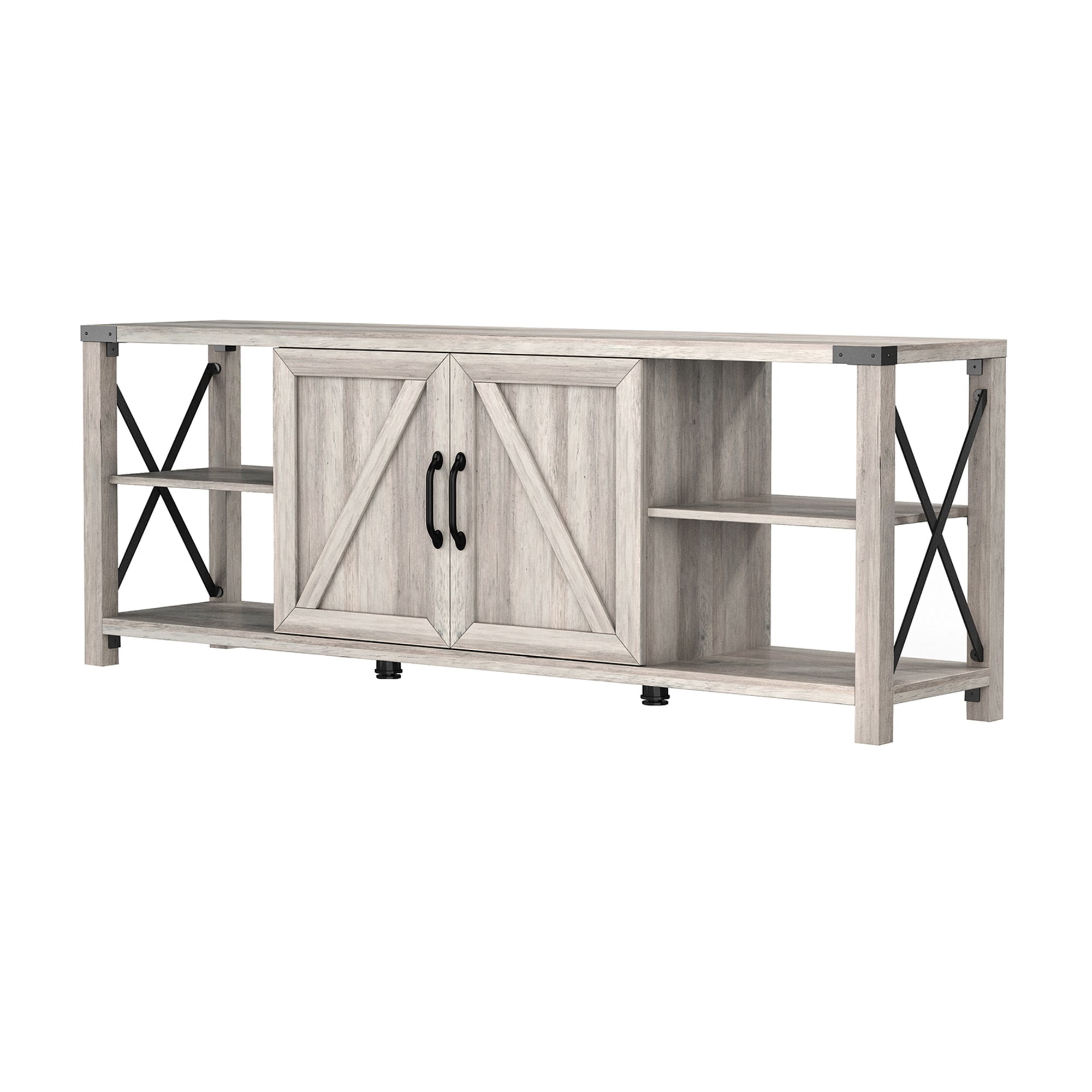 Kadyn Modern TV stand with LED Lights and Storage, TV Console for Up to 80 inch, Entertainment Center, Natural Wood Wash