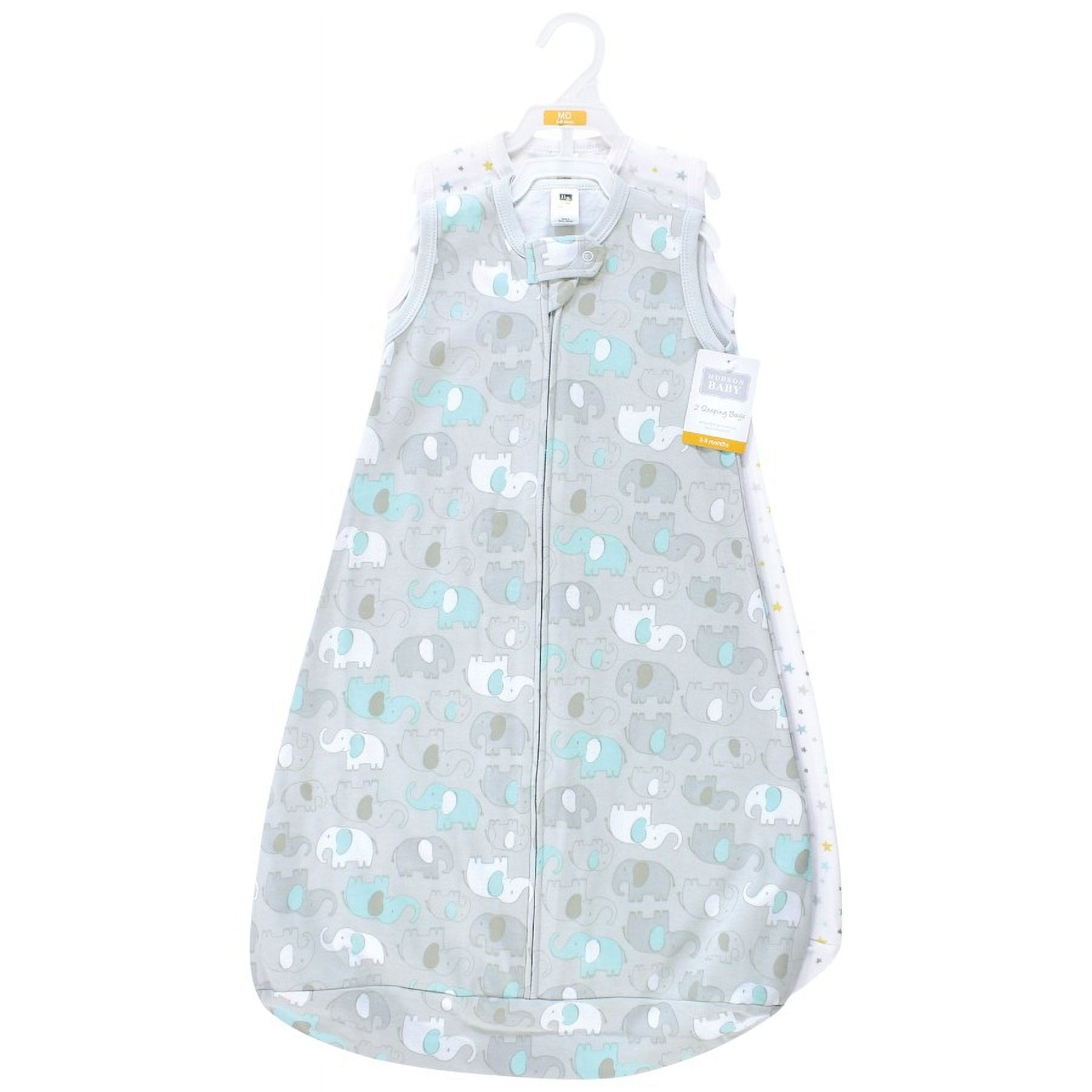 Hudson Baby Cotton Sleeveless Wearable Sleeping Bag, Sack, Blanket, Neutral New Elephant, 3-9 Months