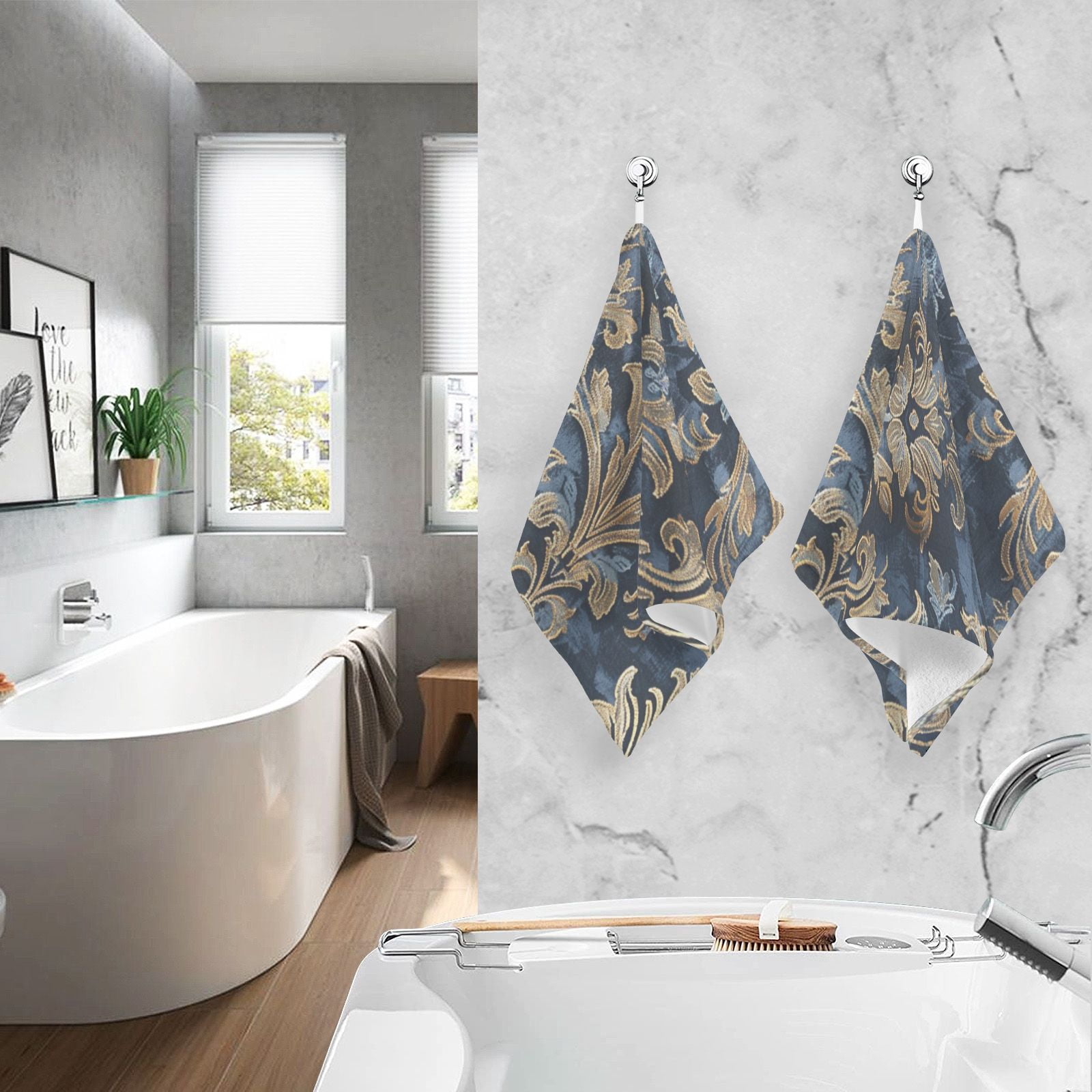 Boho Floral Hand Towels Cotton Bath Towels Large Face Towels Absorbent for Bathroom 2 Packs