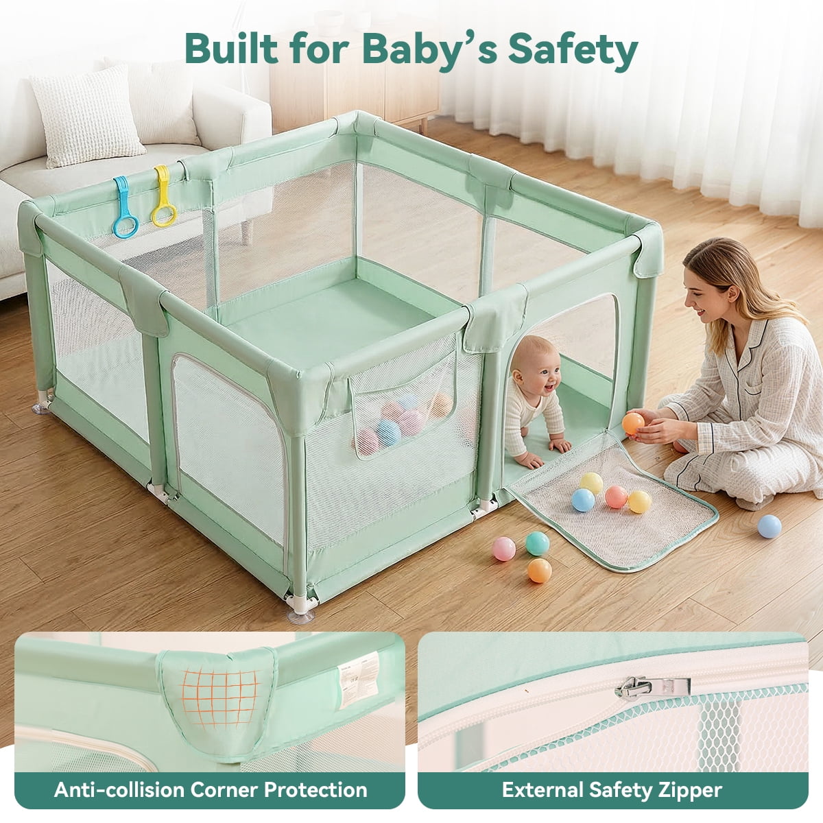 Large Baby Playpen, 50*50inch Activity Center Playard for Babies and Toddlers, Gray