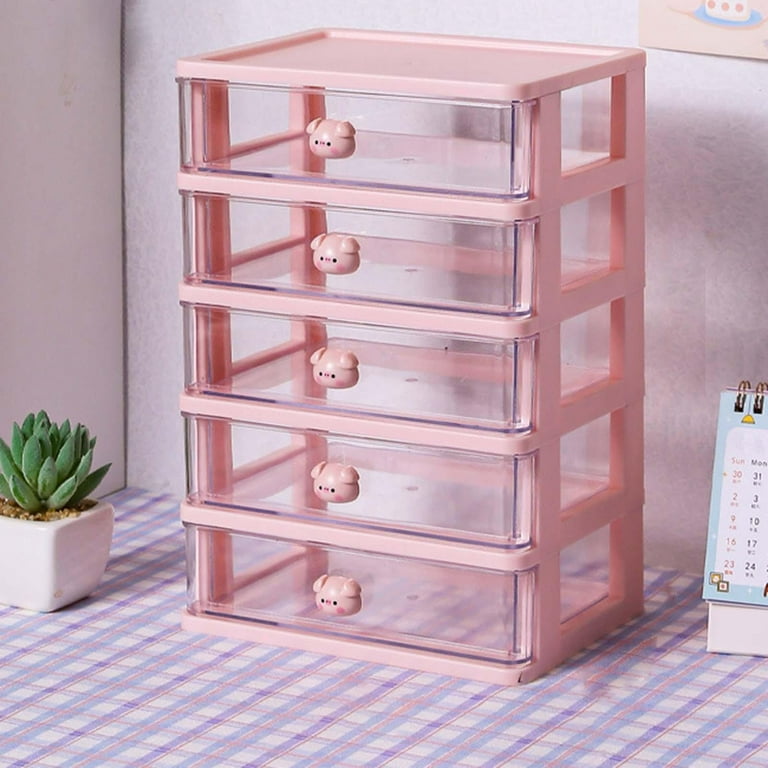 Pink Storage Box Cute Shelf Desk Drawer Desk Small Box Cosmetics Stationery  Set Sundries Desktop Organizer Office Supplies