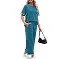thumbnail image 5 of Textilo 2 Piece Sets for Women Lounge 2026 Summer Sets Travel Vacation Short Sleeve Tops Athletic Wide Leg Pants Sweatsuits Sky Blue 2XL, 5 of 6