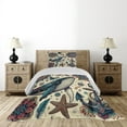 thumbnail image 3 of Ambesonne Nautical Quilted Coverlet 2 Pcs, Mandala Feathers Anchor, Twin Size, Ivory Teal and Coral, 3 of 4