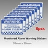Pack of 8 Monitored Alarm System Warning Security Stickers Waterproof Sign Decal
