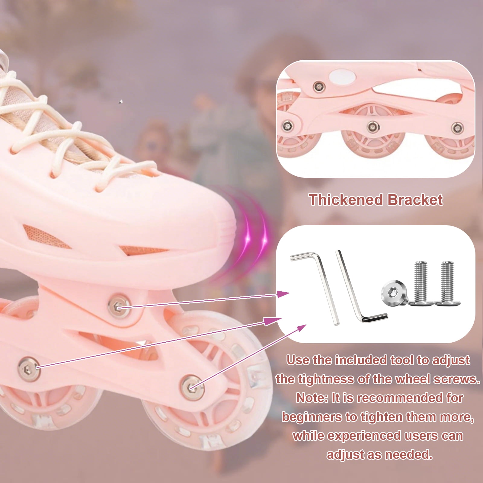 GIATUEE Adjustable Light up Kids Roller Skates for Boys Girls, Inline Skates with Bag, Pink(Large)