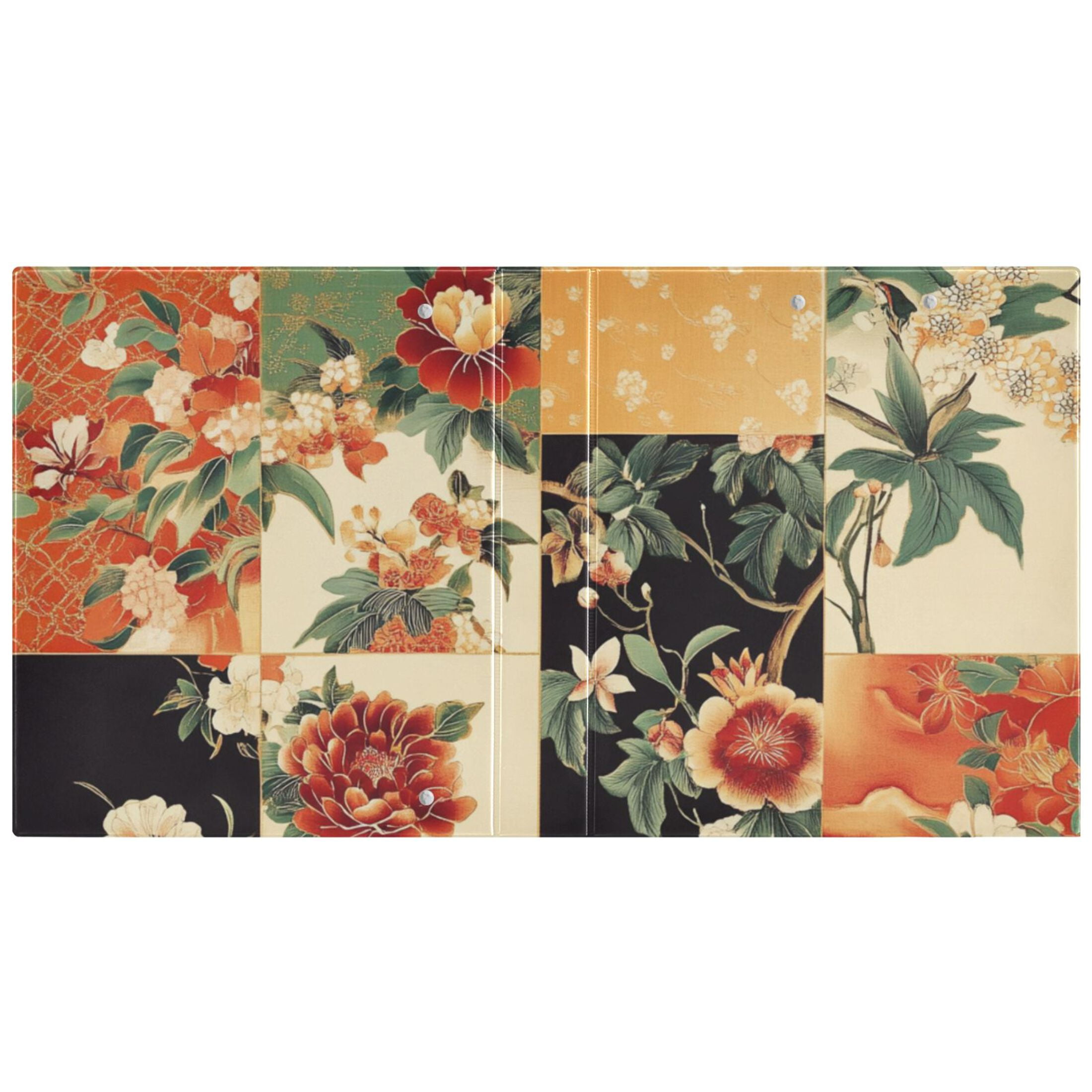 Bohemia Flowers Grids 3 Ring Binders 1.5 inch Hardcover File Folders with Interior Pockets A4 Size Organizer for School Office Hospital
