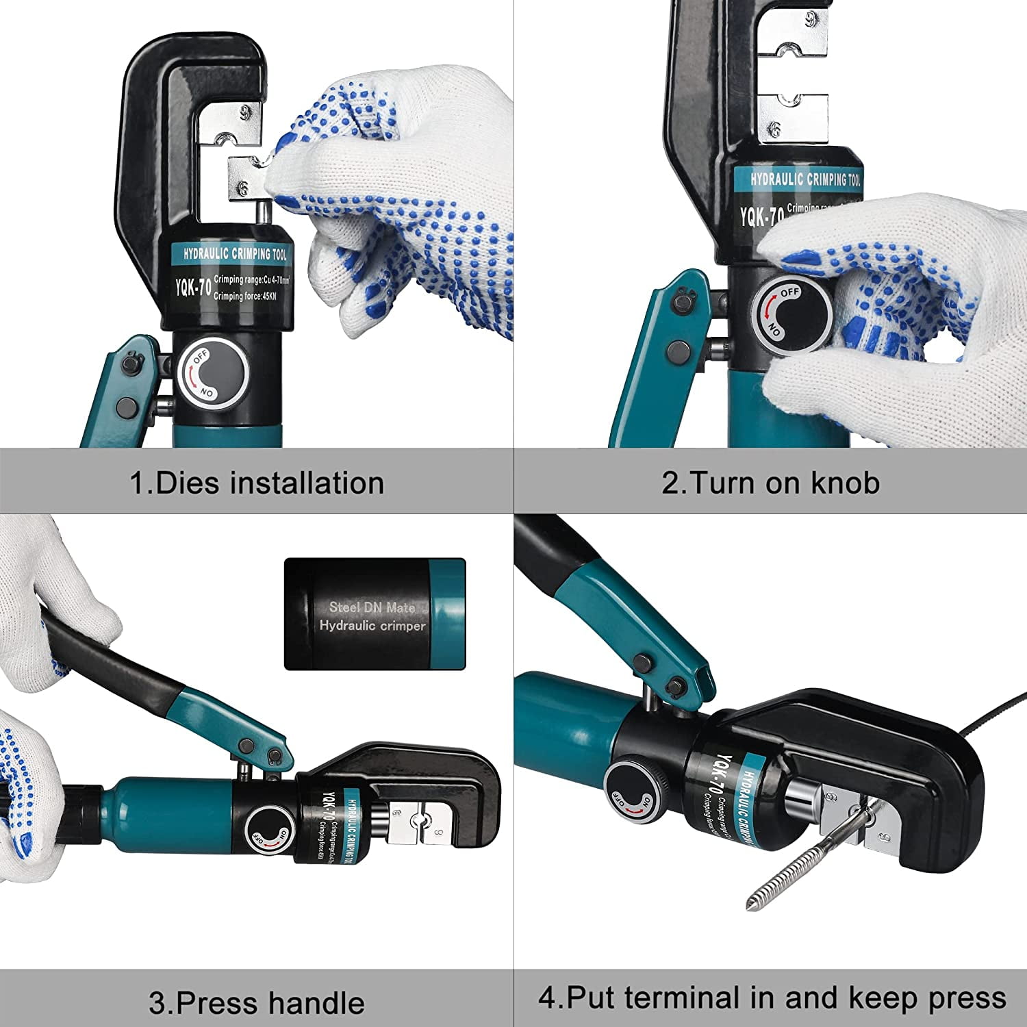 Hydraulic Crimping Tool/Hydraulic Crimper with Cable Cuttter for Stainless Steel Cable Railing Hardware,Battery Cable Crimping Tool for 1/8", 5/32" to 3/16" DC02