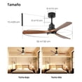 thumbnail image 3 of Ventilador de techo con luz de 52in/132CM,50W luz de ventilador de madera,con control remoto,ventilador de techo moderno de 3 aspas,motor CC reversible silencioso,ventilador de techo para patios, 3 of 5