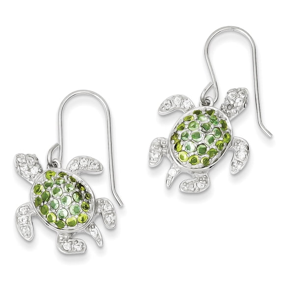 Primal Silver Sterling Silver Clear, Green, Blue Cubic Zirconia Turtle Rhodium-plated Dangle Earrings