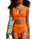 thumbnail image 1 of Conjunto de bikini Herseas para mujer, acolchado, corte frontal torcido, naranja, 1 of 6