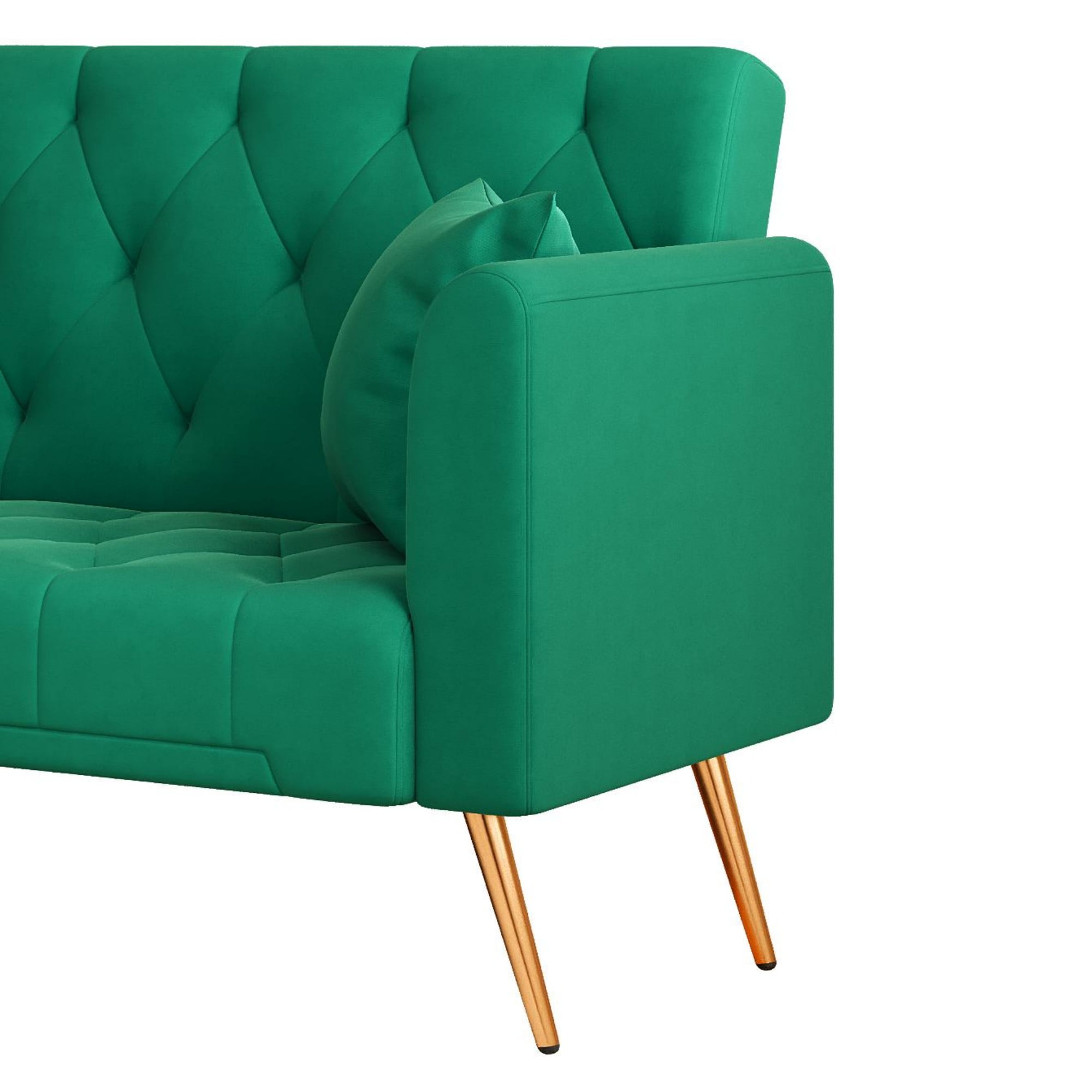 Jopath Velvet Futon Sofa Bed,Convertible Sleeper Couchwith Adjustable Backres & 2 Pillows for Small Spaces,Living Room,Green02